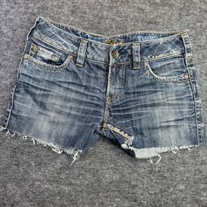 Silver Jeans Twisted Shorts Women 28 Blue Denim Cutoff Raw Hem